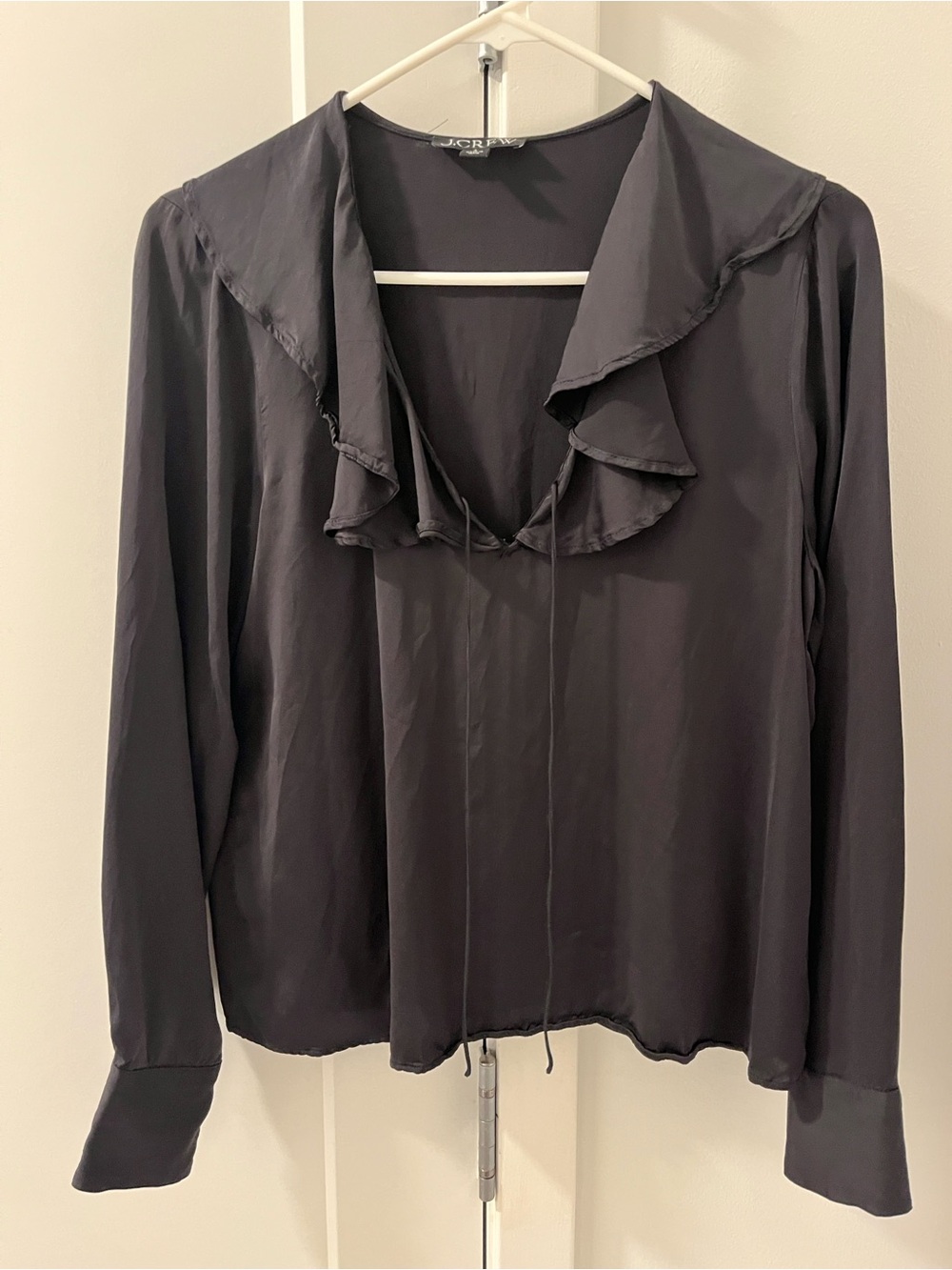 J. Crew Goldie Black RuffleLong Sleeve Blouse | Size S